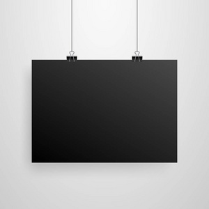 模拟现实的黑色海报悬挂。 空的白色矢量海报模板。