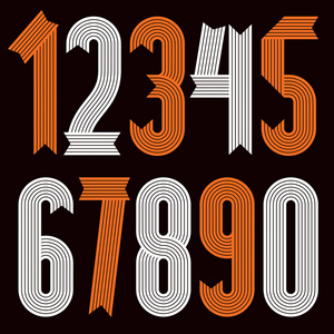 时髦的浓缩粗体数字从0到9可以用于海报艺术. 使用几何条纹创建.照片