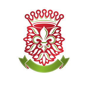 皇家象征百合花, 花卉和皇冠, 标志集复古纹章的手臂外套,由皇家皇冠