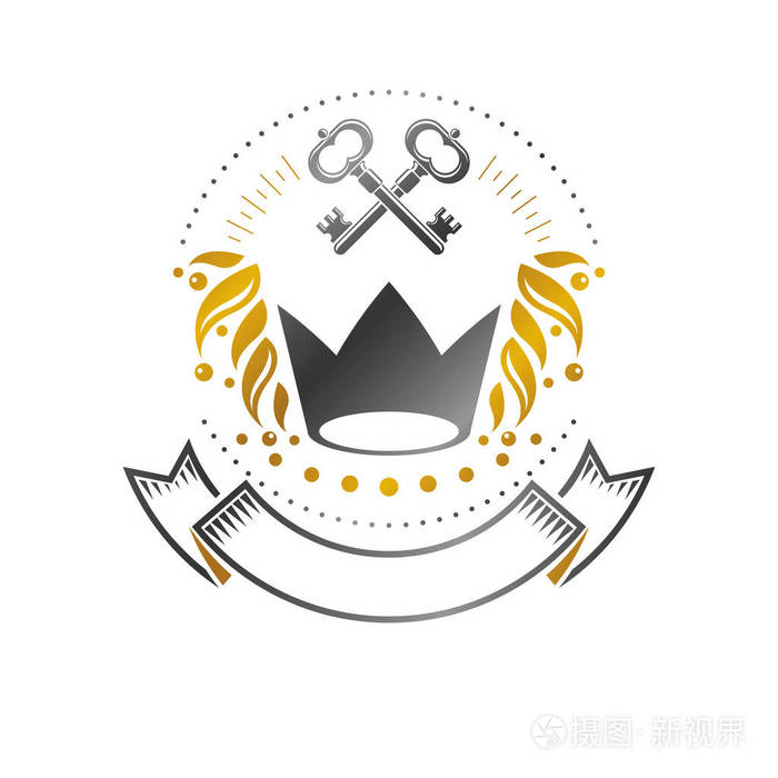 皇家皇冠徽章. 纹章矢量设计元素. 复古风格标签纹章标志.