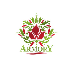 老式纹章矢量徽章由百合花皇家符号组成. 环保产品标志环保主题插图.