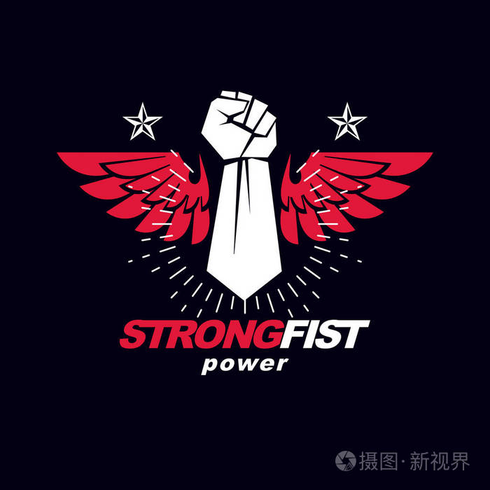 个活跃的运动员矢量符号的强拳使用鹰翼和星星创建战斗俱乐部抽象标志