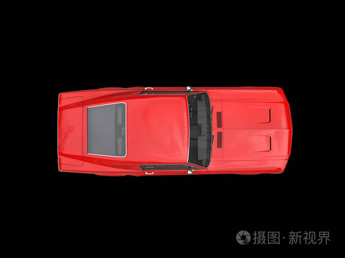 猩红色老式美国肌肉车俯视图