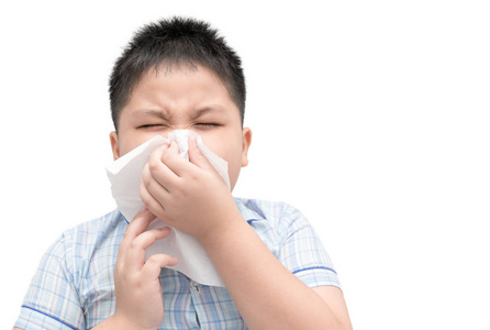 肥胖男孩鼻子过敏, 流感打喷嚏的鼻子被隔绝
