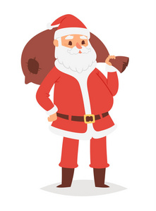 圣诞圣诞老人矢量人物姿势插图圣诞节男子在红色的传统服装和圣诞老人帽子