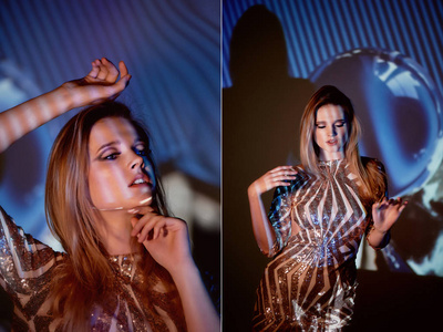 跳舞的女孩在迪斯科舞厅.一种轻盈和幸福的感觉.吸引力照片