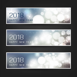 一组五颜六色的抽象水平的新年标题或横幅2018年