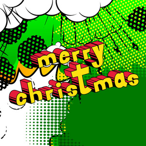 圣诞快乐漫画风格词抽象背景。