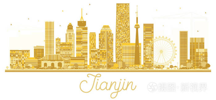 天津中国城市天际线金色剪影
