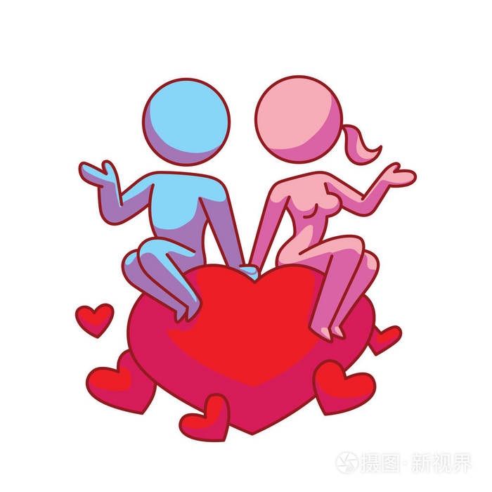 图标, 相爱的情侣坐在一个大红色的心脏