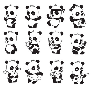 套十二可爱的小熊猫, 黑白图像