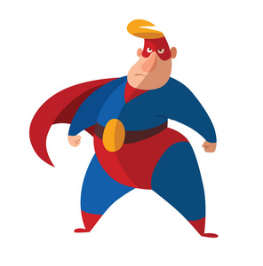 滑稽的肥胖超级英雄坚定地站立照片