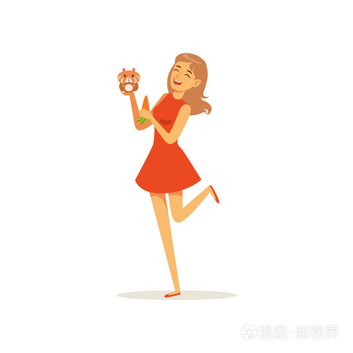 卡通女主人公穿红衣服.平面矢量设计
