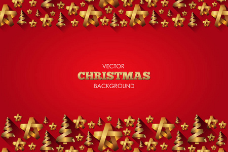 优雅的圣诞背景，闪耀的金色星星和树木。 伟大的新年卡片横幅标题党海报。
