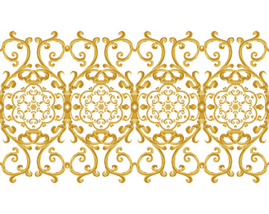 无缝图案。 金色纹理卷发。 东方风格的阿拉伯。 灿烂的花边风格的花。 开放式编织精致的金色背景。