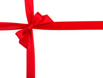 红缎礼品缎带弓隔离白色背景, 顶部竞争照片
