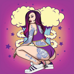 矢量颜色详细说明.经典复古纹身墨水在身体复古风格照片