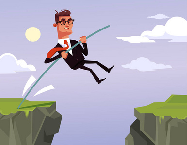 勇敢卡通勇敢的商人办公室工作人员性格跳跃. 矢量卡通插图照片