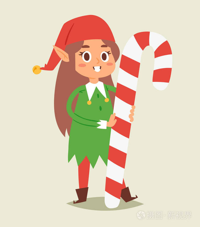 圣诞节 elf 孩子矢量儿童圣诞老人帮手卡通精灵女孩年轻的人物传统