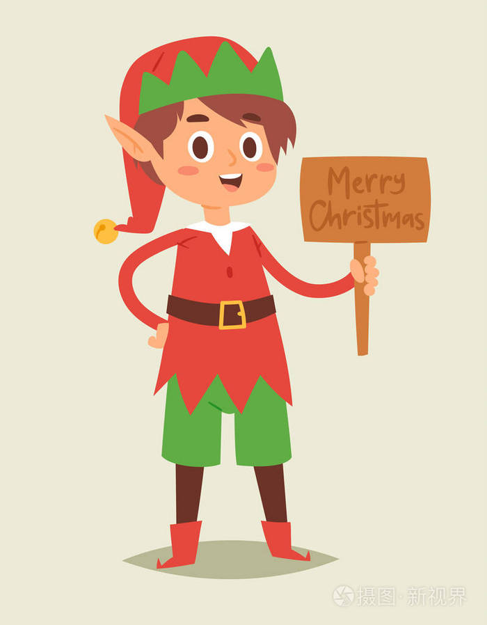 圣诞节 elf 孩子矢量儿童圣诞老人帮手卡通精灵男孩年轻的人物传统
