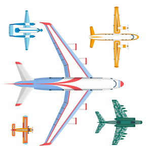 矢量飞机插图鸟瞰图和飞机运输旅行方式设计旅程速度航空