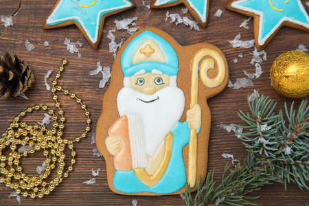 曲奇圣尼古拉斯，圣诞姜饼人。传统上，圣尼古拉斯在圣诞节前在欧洲各国为节日烘焙。