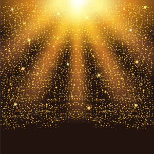 金色坠落的闪闪发光的粒子和星星。纸屑闪烁。矢量图。