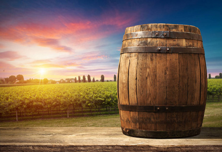 桶上的葡萄园在绿色的托斯卡纳，意大利红酒