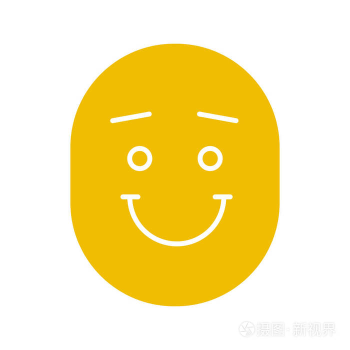 快乐而有趣的微笑与眉毛字形颜色图标. 白色背景上的剪影符号.