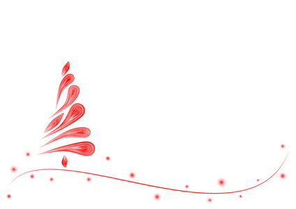 白色背景水平矢量插图隔离的红色优雅圣诞树