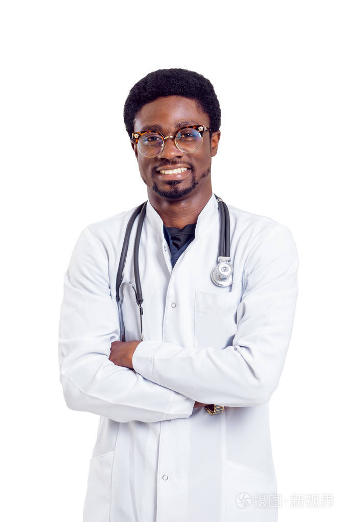 非裔美国医生在白色背景下孤立