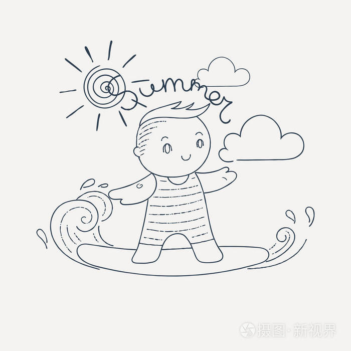 一个孩子在冲浪板上的插图插画-正版商用图片10i6me-摄图新视界