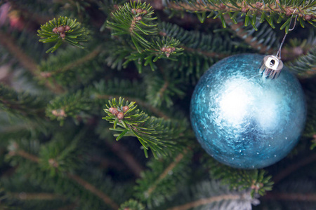 圣诞树上的一个蓝色球