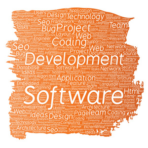 概念软件开发词云，矢量，插图