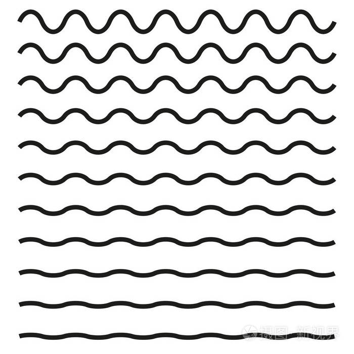 波浪水平线的集合。矢量设计元素
