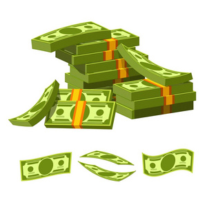 绿色的高价值收集成堆和单独的例子孤立的卡通平面矢量插图在白色