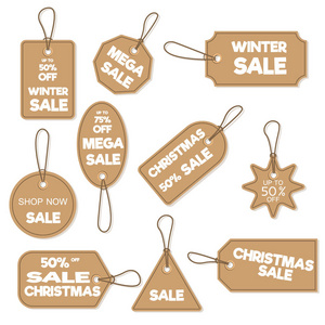 圣诞促销纸标签横幅假日折扣圣诞冬季提供广告购物促销矢量插图