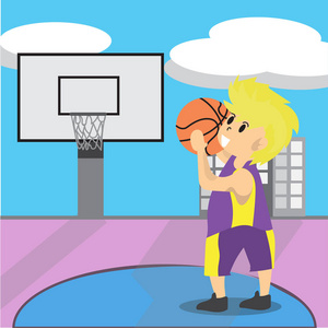 男孩打篮球个性设计卡通艺术和背景照片