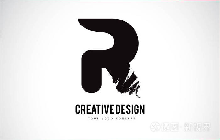 r 字母标志设计画笔画描边.艺术黑色 paintbru
