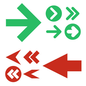红色和绿色箭头图标, 矢量集