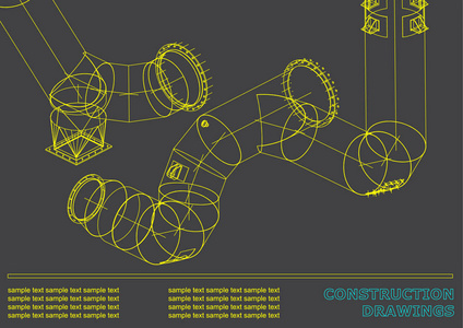 钢结构图纸。 管道和管道。 钢结构三维蓝图。 为你的设计封面背景。 灰色灰色