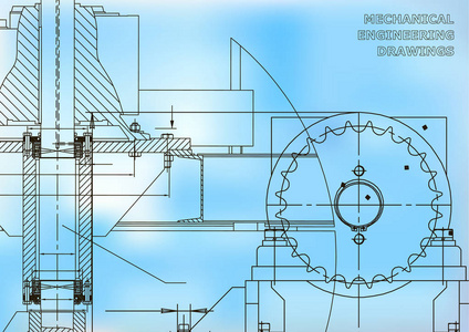 工程插图。 蓝图。 机械图纸。 技术设计。 横幅。 蓝色蓝色