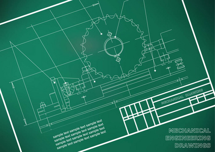 白色背景上的机械图纸。 工程插图。 框架。 浅绿色