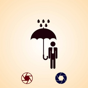 一个男人带着雨伞在雨中的图标矢量最好的平面图标EPS