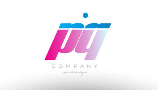 p q 字母组合粉红色的蓝色大胆的标志图标