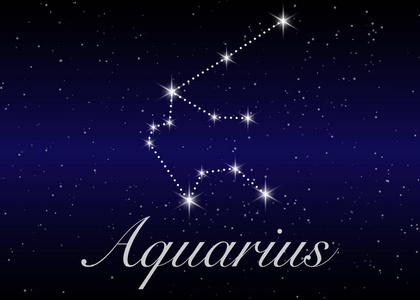 波斯菊黑暗水瓶座星座在美丽的星空下, 银河和空间的背后.