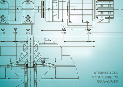 机械工程图纸。 技术设计。 工程背景。 蓝图。 淡蓝色