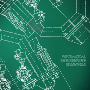 机械工程图纸。 技术插图。 技术设计图纸。 掩护。 浅绿色