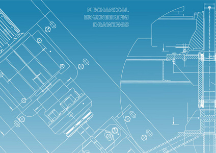 蓝图。 机械施工。 技术设计。 掩护。 横幅。 蓝色和白色