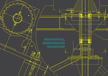 蓝图。 机械施工。 技术设计。 工程插图。 横幅。 灰色灰色